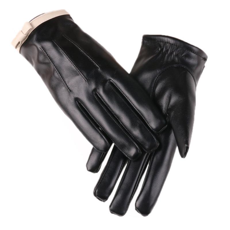 Warm gloves women's velvet cold-proof fragrant wind cute fashion bow leather touch screen autumn and winter gloves