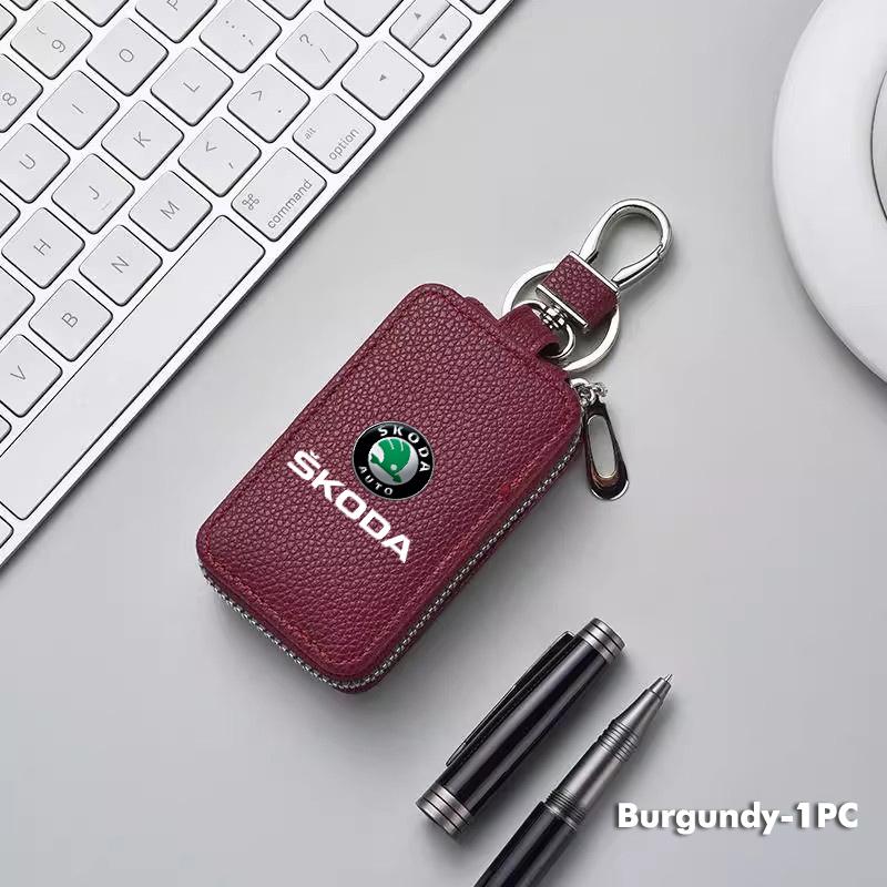 WFDZ5 Car Key Protector Bag Key Holder Mini Auto Key Case Wallet Zipper Bag Keychain For Skoda S Kodiaq Octavia 2 3 Yeti Karoq Rapid