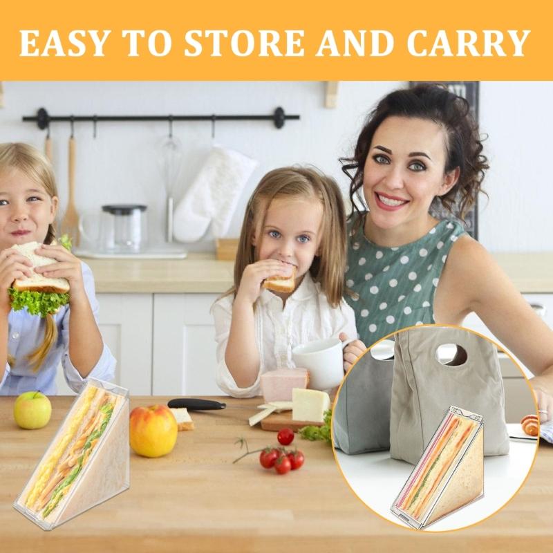 Set of 2 Clear Sandwich Holder Lunch Box with Lid Portable Sandwich Case ABS Texture Suitable for Picnics and Office