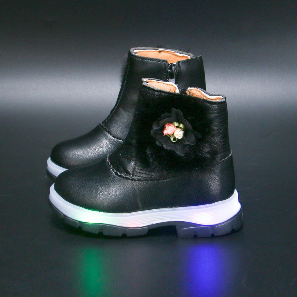 LUCKIDS LED boots for kids light up zip ankle boots for kids girls rubber shoes size 21-30
