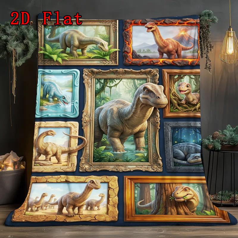 Dinosaur Art Gallery 2D Flat Pattern Flannel Blanket, High quality All Seasons, Home Decor, Warmth and Comfort, Perfect for Christmas Gifts.