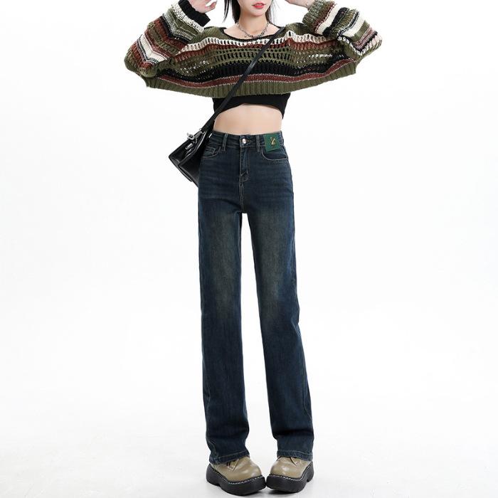 Narrow Version Straight Jeans Women's Spring High Waist Thin Pipe Pants Women's Spring Straight Pants Women's Spring Small