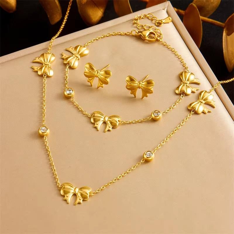 

Fashion Gold Plated Big Heart-Shaped Pearl Pendant Necklace Earrings Chunky Link Bracelet Stainless Steel Bridal