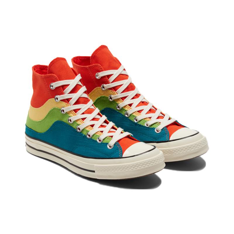 Converse 1970s Chuck Taylor All Star Rainbow Candy Vintage High Top Espadrilles Unisex Red, White and Blue
