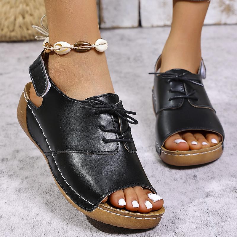 Peep Toe Wedges Sandals for Women Summer 2025 Lightweight Non Slip Beach Shoes Woman PU Leather Platform Roman Sandalias Mujer