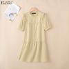 ZANZEA Women Casual Round Neck Solid Color Loose Short Sleeve Dress