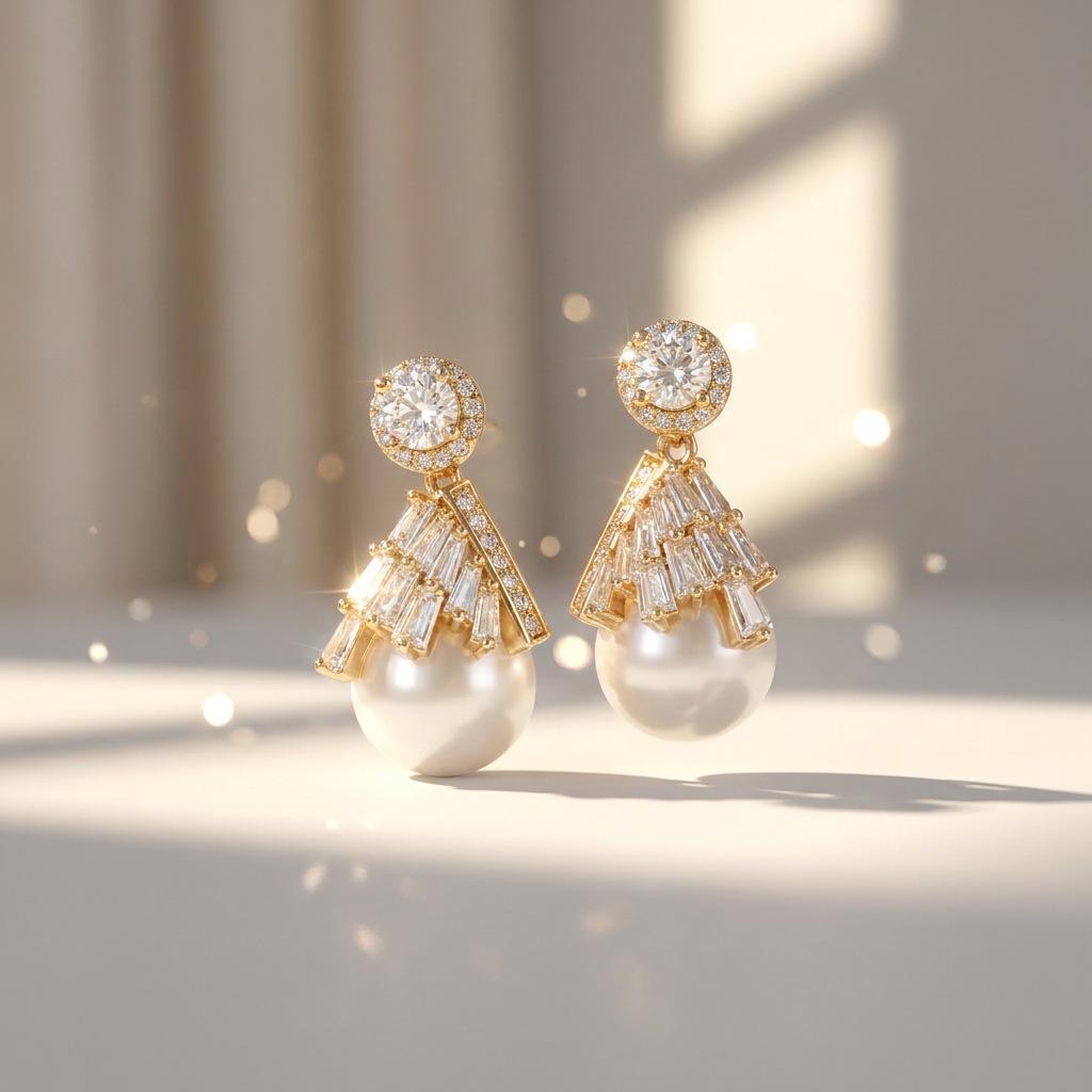 Super flash imitation diamond pearl skirt stud earrings for women's unique and beautiful temperament earrings 1011 new popular great-looking earrings