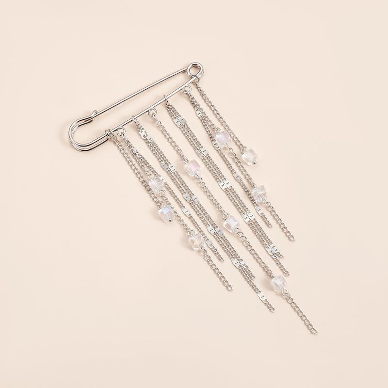 Hip Hop Trendy Imitation Pearl Tassel Chain Brooches For Men Women Waist-Shaping Fixed Pin Accessory Multi-Functional Jewelry