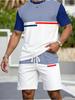 Casual Stripe Printed T-Shirt Shorts Loose Men's Short Sleeve Tee Elastic Waist Shorts Set Sports Clothes