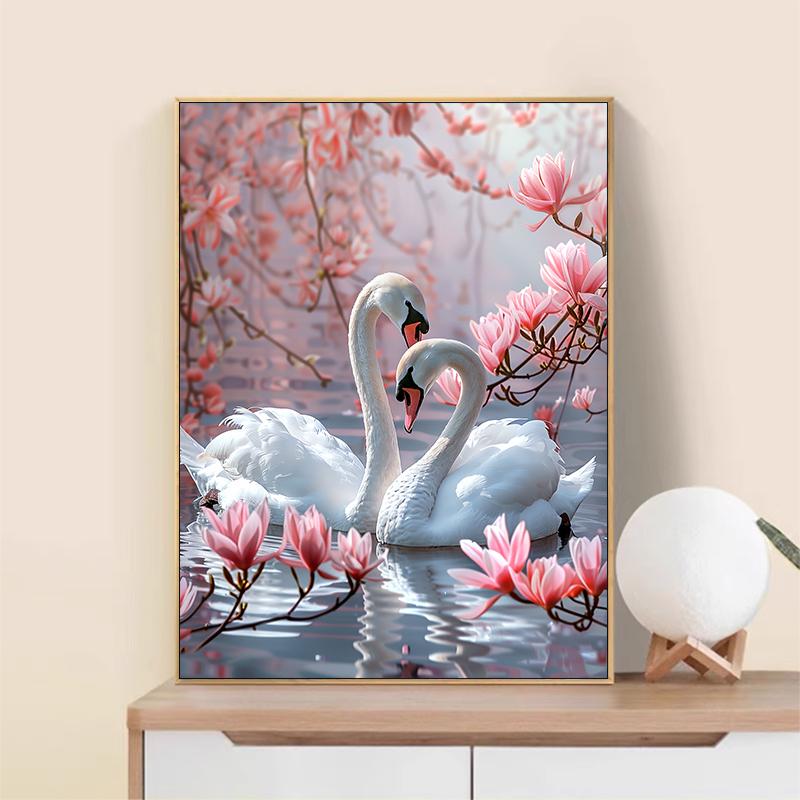 5d DIY Diamond Painting Cross Stitch Swan Pink Magnolia Flower Diamond Embroidery Mosaic Full Round Drill Home Decor