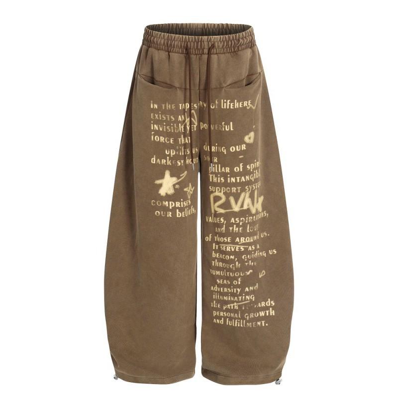 Mens Loose Wide-Leg Sweatpants Letter Print Streetwear Vintage Casual Pants