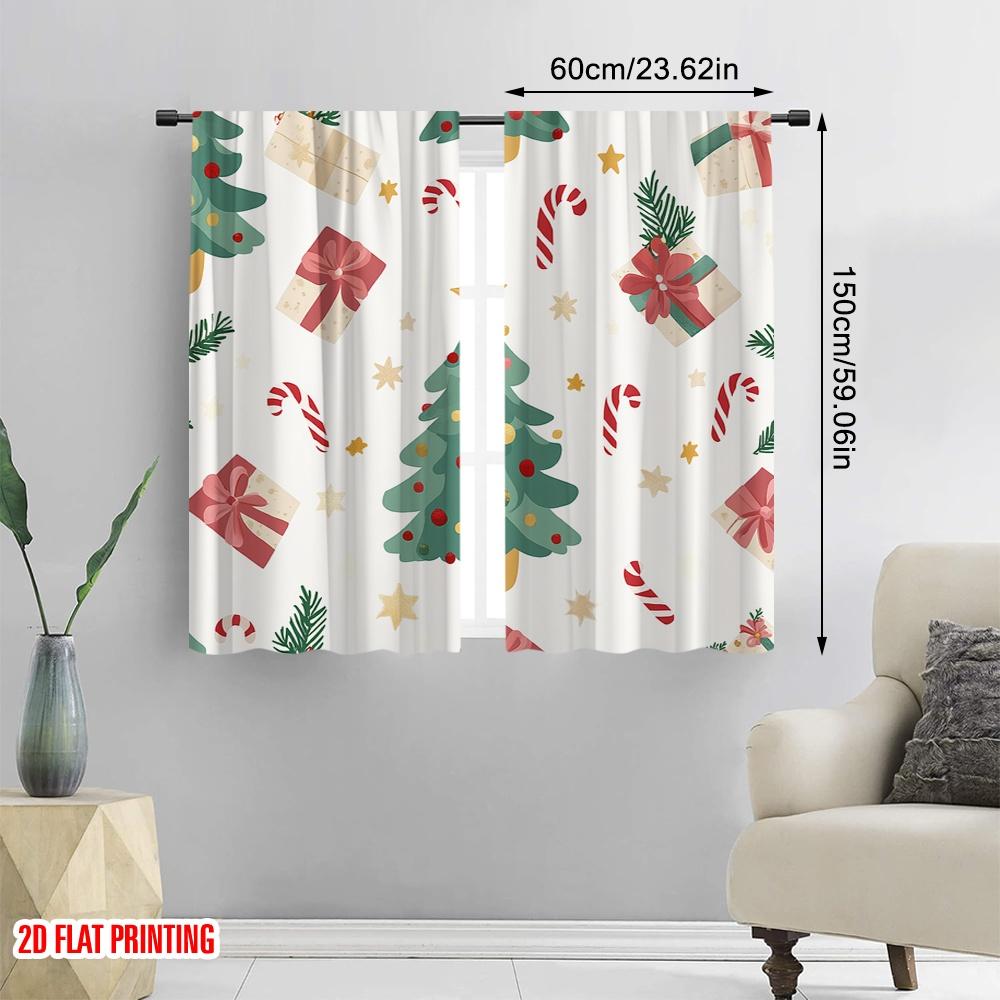 2pcs,2D Plane Printing Contemporary Curtains Christmas Tree Candy Cane Stars (2) Polyester (without Rod) Decorations Inside