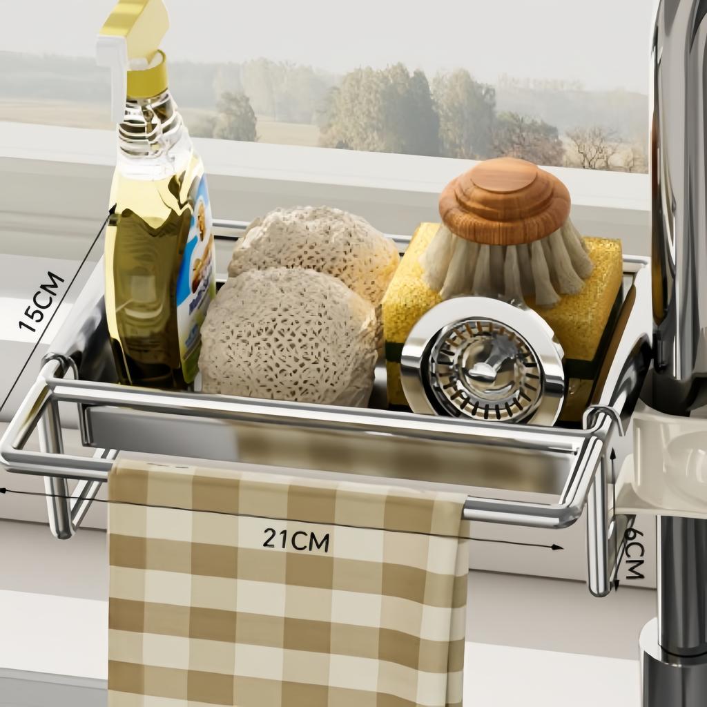 Multifunctional Kitchen Sink Storage Organiser,Stainless Steel Sponge Holder, Washing Up Caddy for Kitchen Bathroom