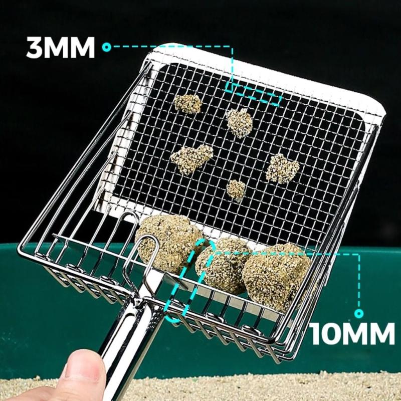 Pet Cats Waste Shovel Long Handle Metal Shovel Litter Filter Portable Cats Litter Shovel For Quick Waste Removal