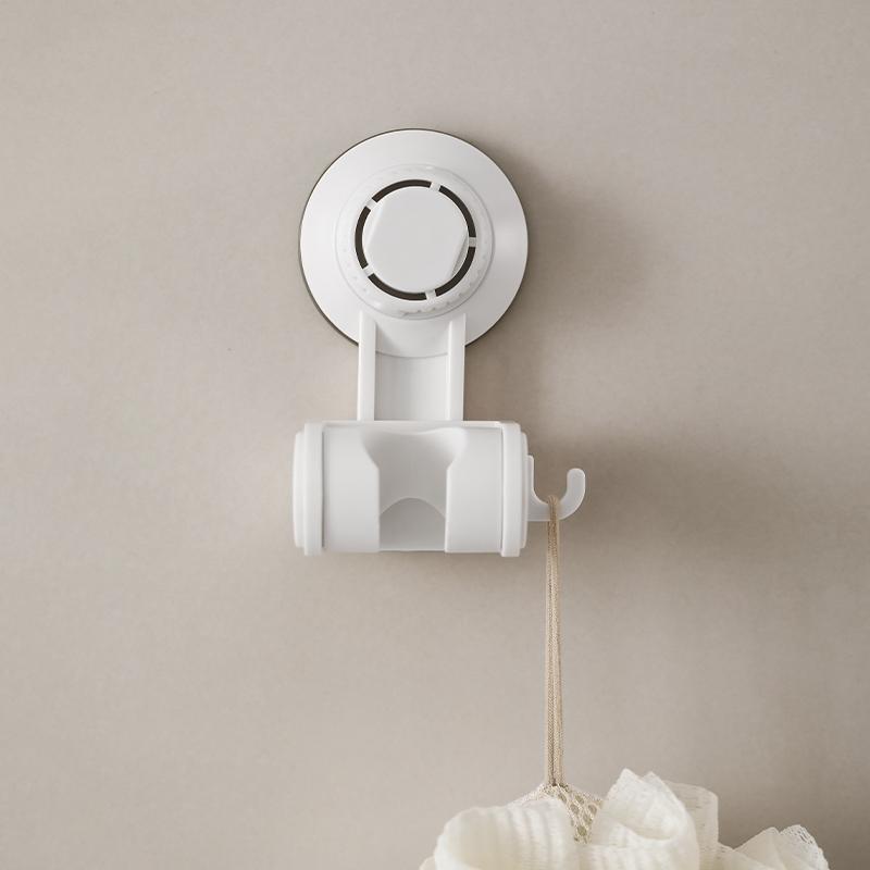 Punch-Free  Adjustable Suction Cup Shower Holder with Storage Hook Household Movable Shower Holder Bathroom Plastic Hook
