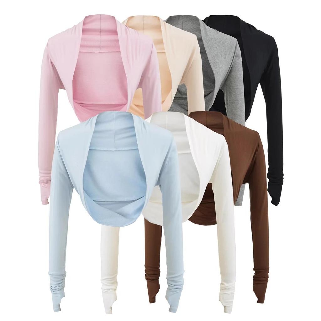 Damen Spicy American Langarm Cropped Sport-Strickjacke mit Daumenloch für Yoga und Tanz