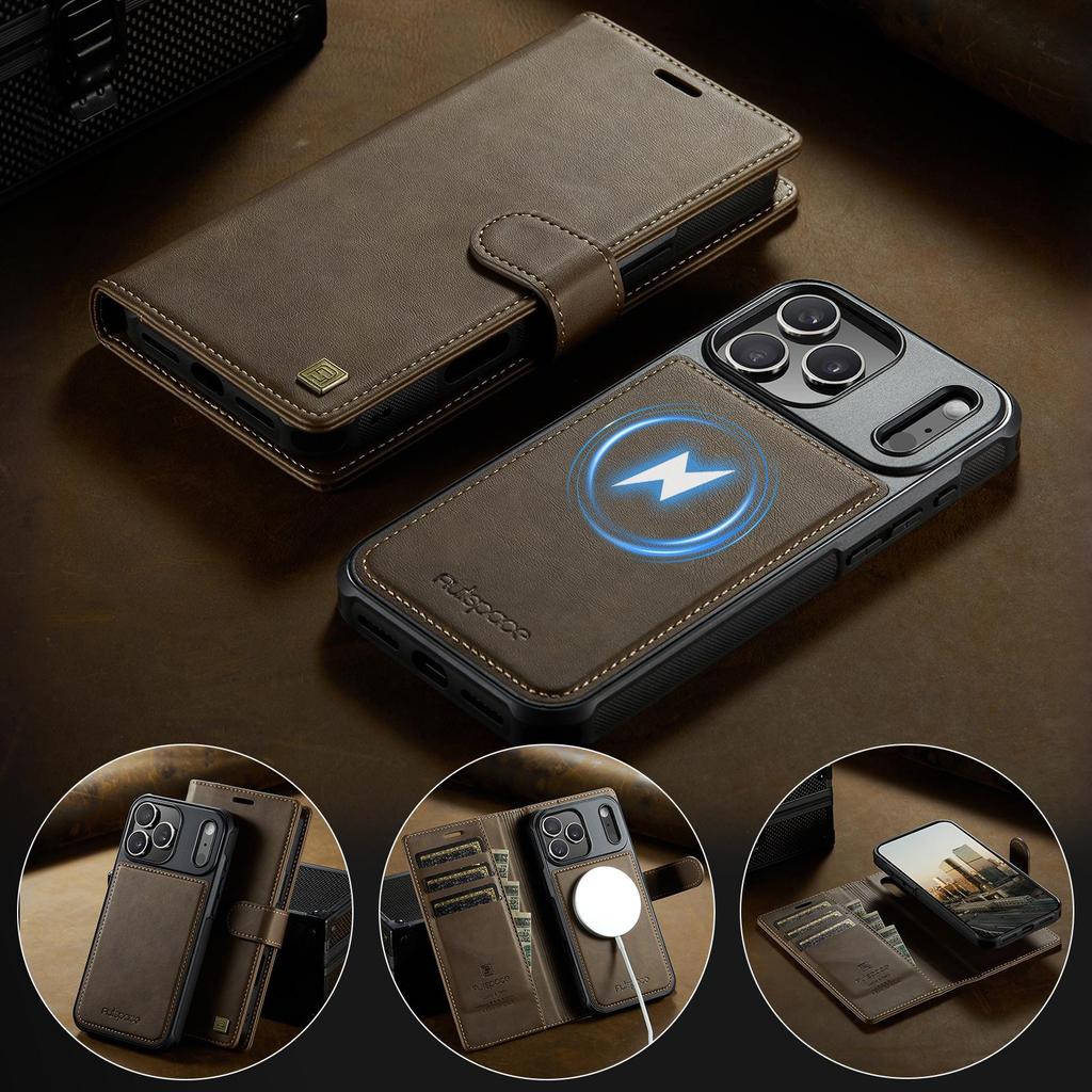 Detachable Flip Magnetic Leather Phone Wallet Case Book With Stand For Magsafe iPhone 17 16 15 12 Pro Max Samsung S25 Plus S24 Ultra Card Holder Cover