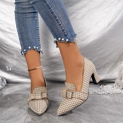 2024 Women Bowknot Decor Chunky Shoes Point Toe Low Heel Wear  Bowknot Decor Chunky Pump