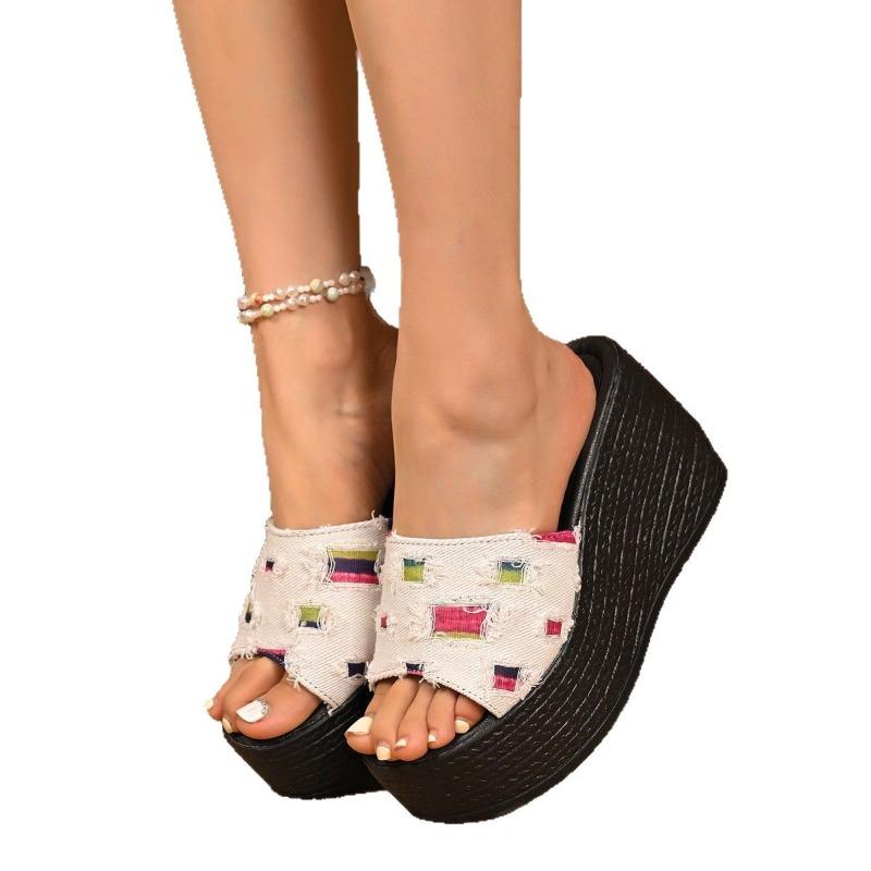 Plus Size 36-43 Casual Denim Strappy Sandals for Women 2025 Spring New Arrival Wedge Sandals