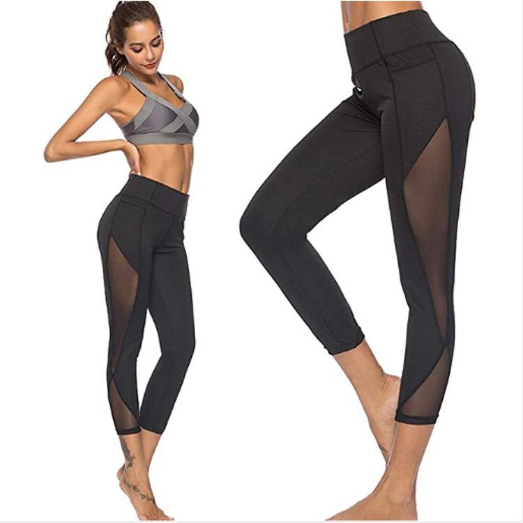 Damen Yoga Leggings Damen Leggings Schwarz Mesh Patchwork Fitness Schweißhose Slim Kleidung Atmungsaktive Hose