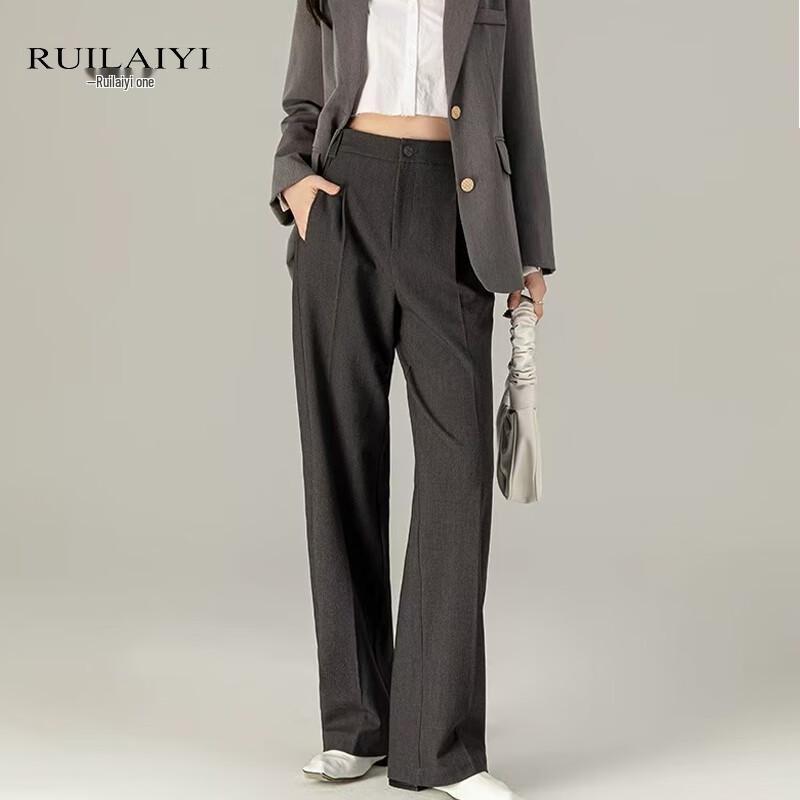 RUILAIYI Women's Lyocell Wool Blend Straight-Leg Trousers