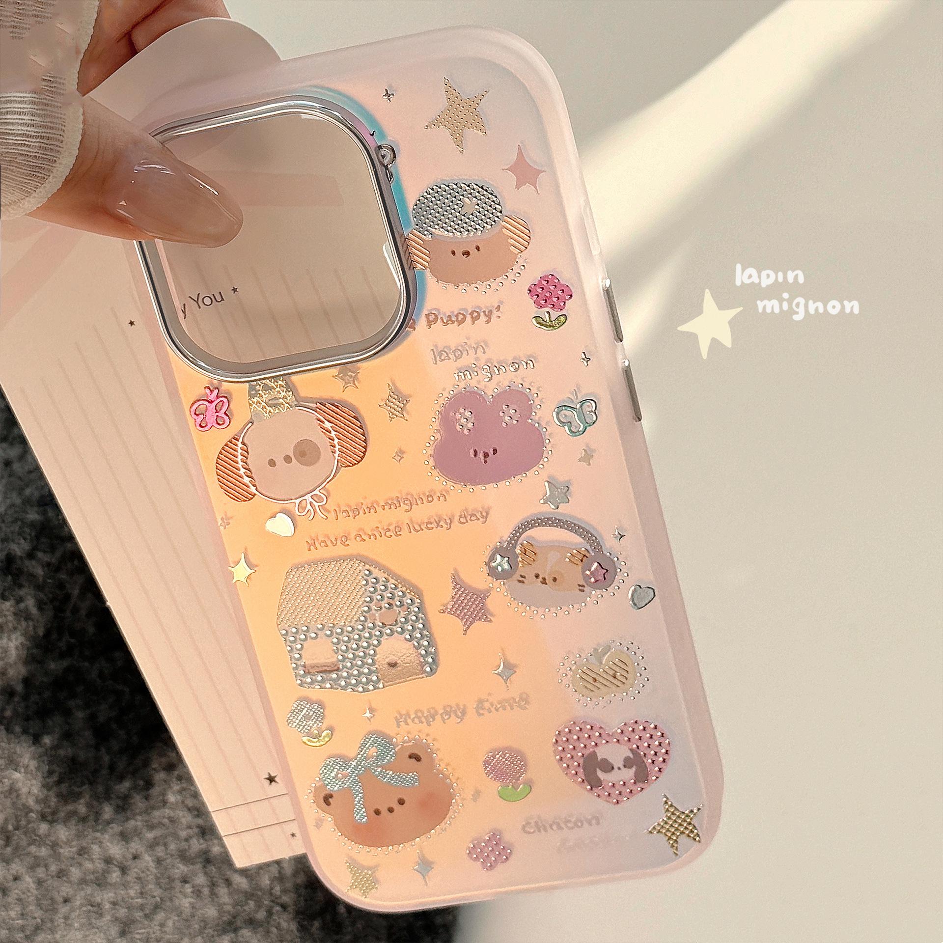 

Gilded Iphone15 Mobile Phone Case 16Promax Laser Pink Cartoon 16 Anti Fall 12pro max (6.7)