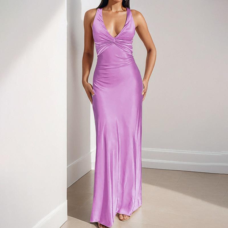 Spring New Women's Clothing Satin Temperament Strap Dress Sexy Backless Neck Dress
