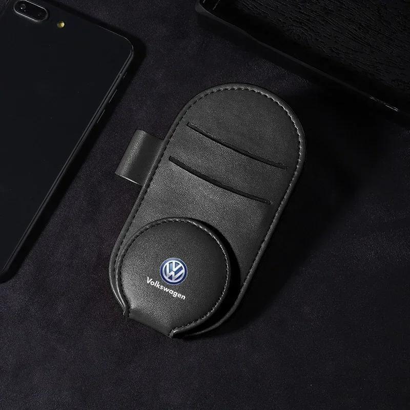 

Hot 2025 New Leather Car Styling Car Glasses Clip Sun Visor Multi-function Sunglasses Clip For Volkswagen GOLF Tiguan VW TOURAN чёрный