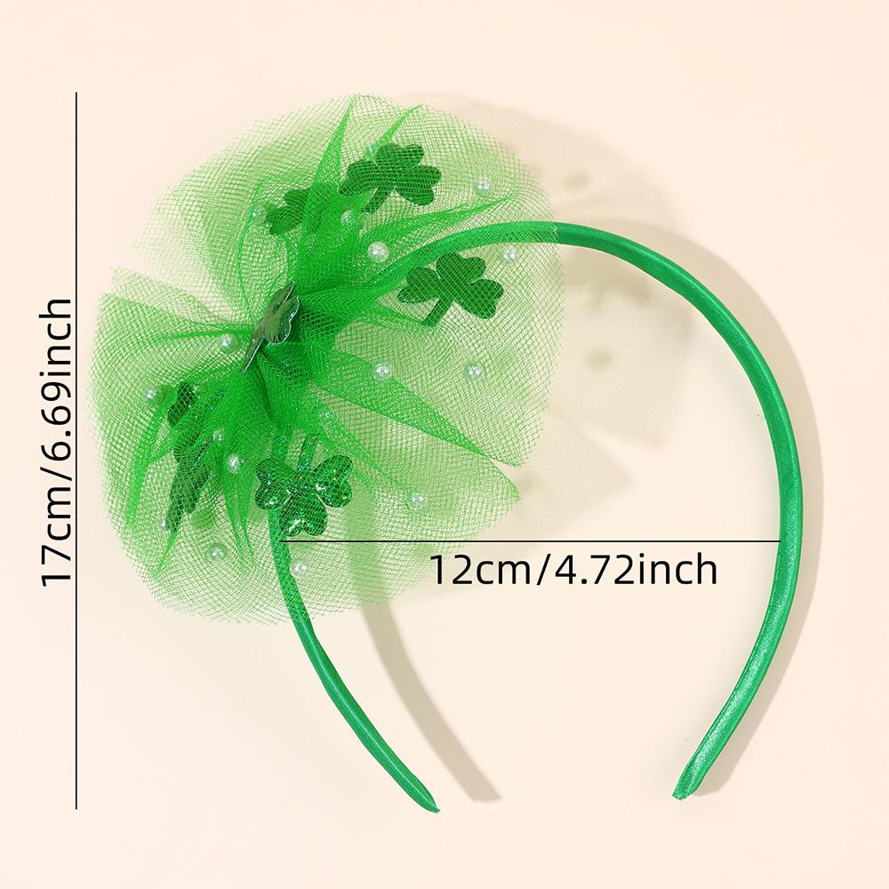 Cloverleaf Tull Hairband For Girls Pearls Mesh Hair Hoops Large Fresh Green Bow Hair Bands Easter Headwear Hair Accessories