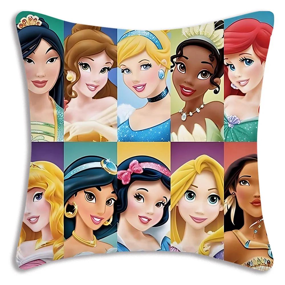 Pillow Covers Cartoon Cute Disneys Elsa Ariel Princess Sofa Decorative Home Double-sided Printing Short Plush Cute Cushion Cover