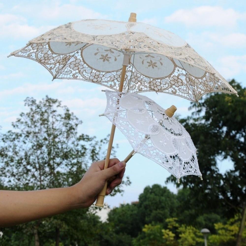 Embroidery Flower Girl Umbrella Cotton Lace Kids Sun Umbrella  Wedding Decoration