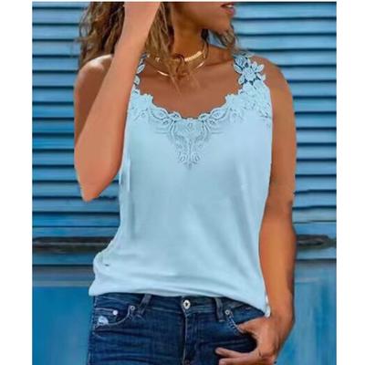 Women's Fashion Vest Summer Plus Size Casual Shirts Lace Sewing Sleeveless Tops