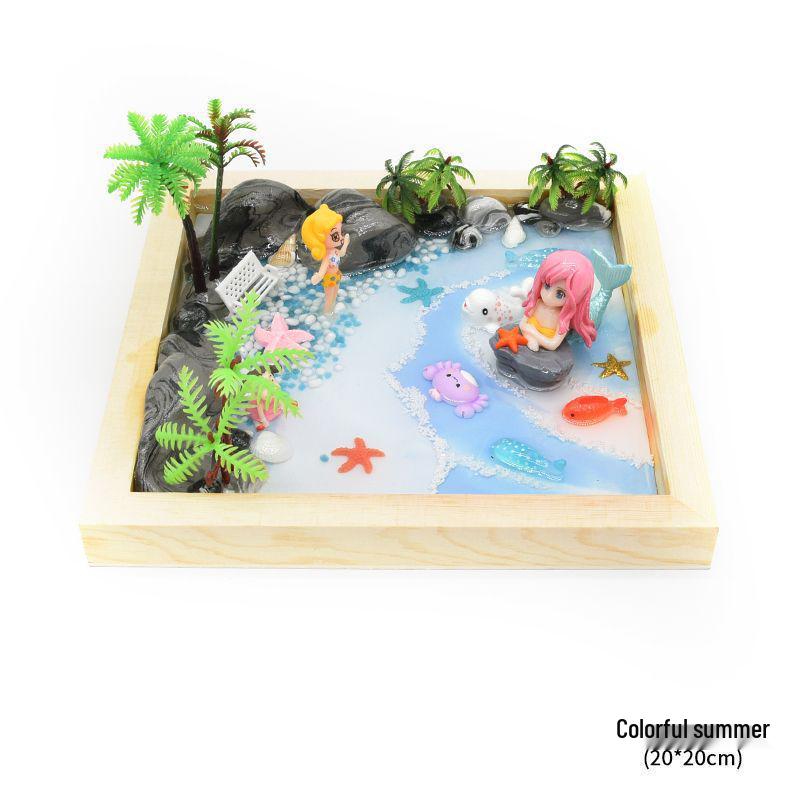 Children's Creative Epoxy Micro-Landscape Kit: Wooden Frame, Color Clay Accessories for Boys and Girls