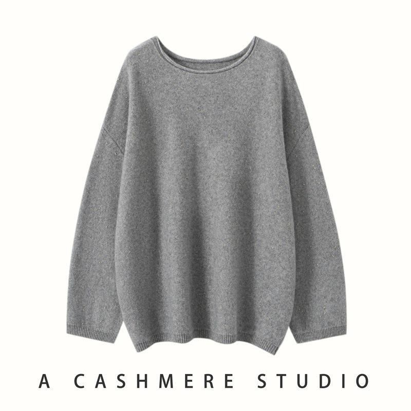 Women's Cashmere Sweater - Solid Color Loose Pullover, Long Sleeve, Korean Style for Autumn & Winter