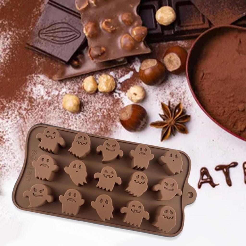 15 Cavity Non Stick Gummy Mold Halloween Mini Ghost/pumpkin Silicone Mold For Making Chocolate Candy Cake Baking Molds