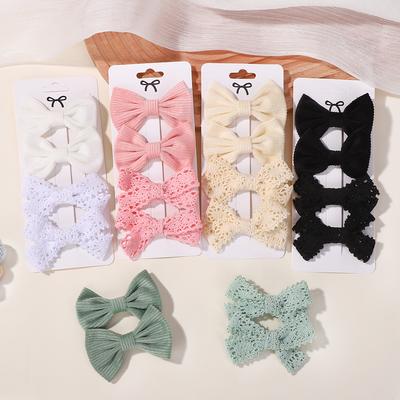 4Pcs/Set Solid Color Lace Hair Clips for Girls Handmade Velvet Bowknot Baby Hairpins Sweet Headwear Hair Accessories