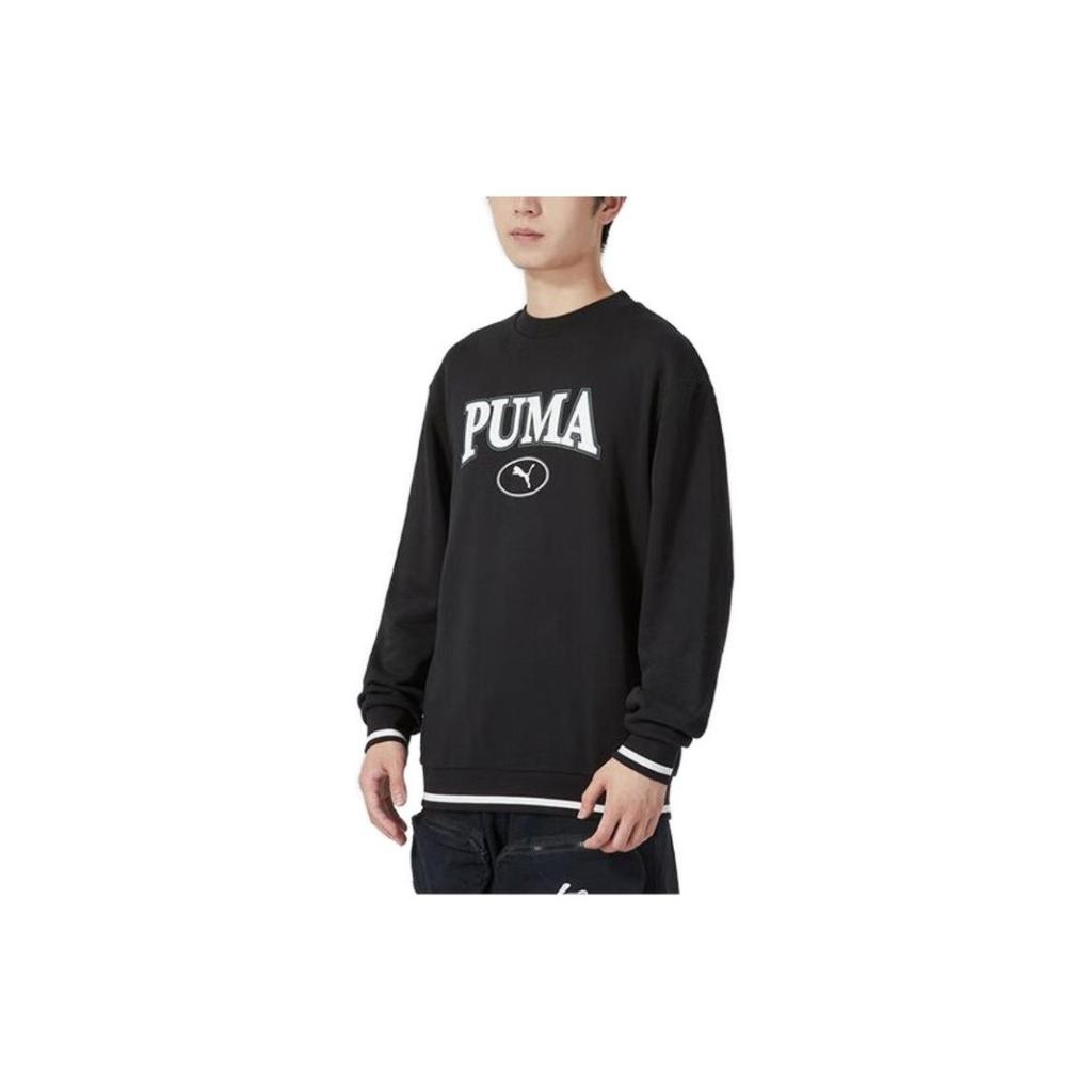 PUMA Men's Black Letter Sports Casual Pullover Long-Sleeve Sweatshirt