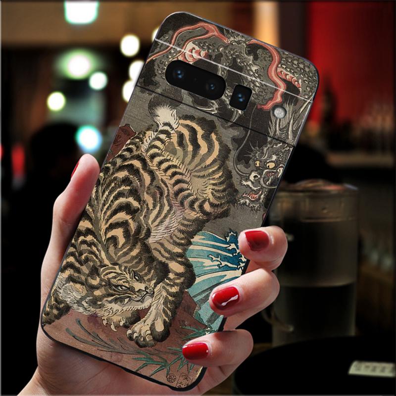 Phone Case For Google Pixel 10 9 Pro XL 9A 8 7 6 Pro Pixel 8A 7A 6A Pixel 8 7 6 5 Japanese ukiyo-e Art Panther leopard Tiger