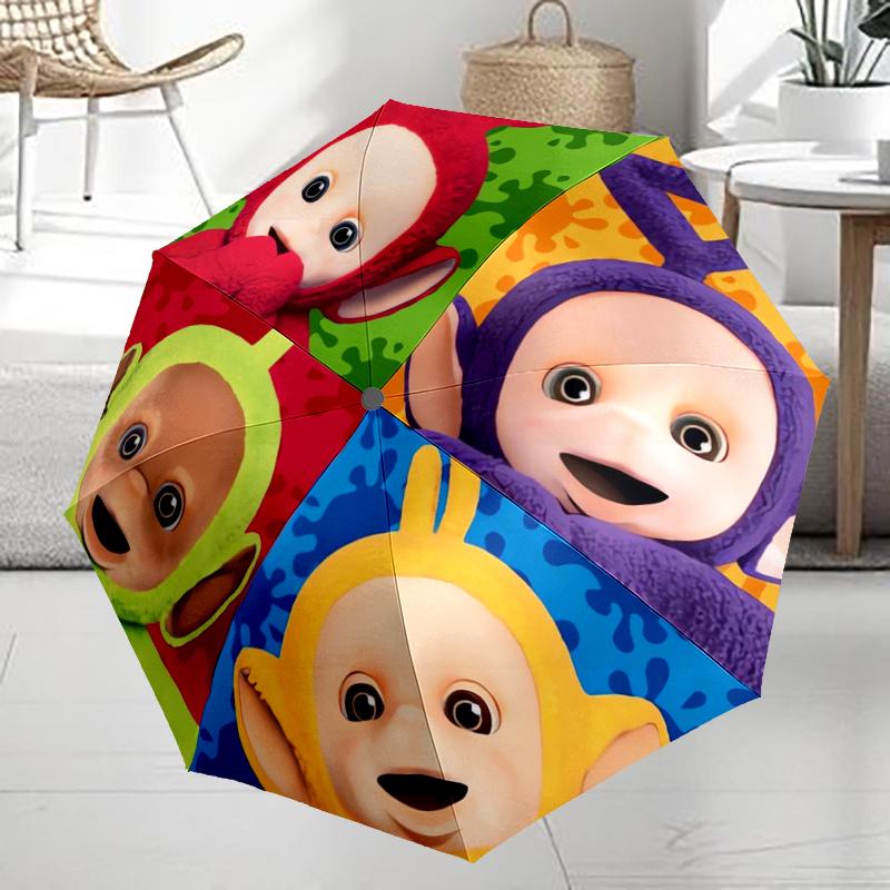 Teletubbies Theme Automatic Umbrella, Lightweight & Portable, 8 Rib, Perfect for Outdoor Travel, Birthdays, Christmas, Gifts.