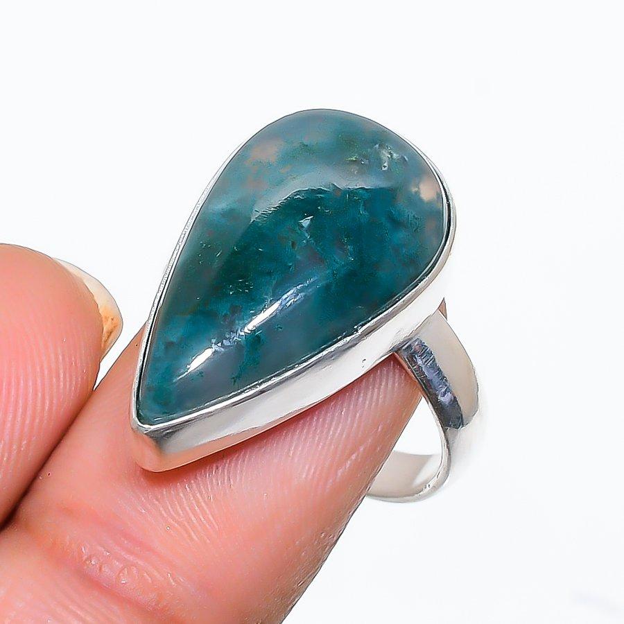 

Moss Agate Gemstone Handmade 925 Sterling Silver Jewelry Ring Size 7 GK-4716