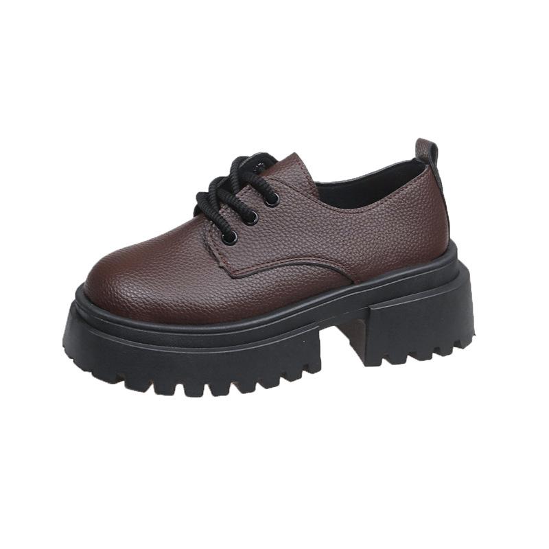 British Style Loafers Women's Spring New Baitie Fashion with Skirt Thick Sole Heightening Korean Version Lace-up Small Leather Shoes