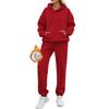 Womens Solid Color Long Sleeve Hooded Fleece Lined Sweatshirt Casual Pants Set Winter