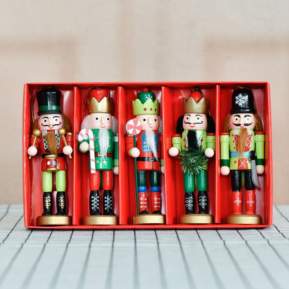 In Stock: 13CM Christmas Nutcracker Wreath Pendant - Seven-Color Wooden Puppet Gift Set 13CM