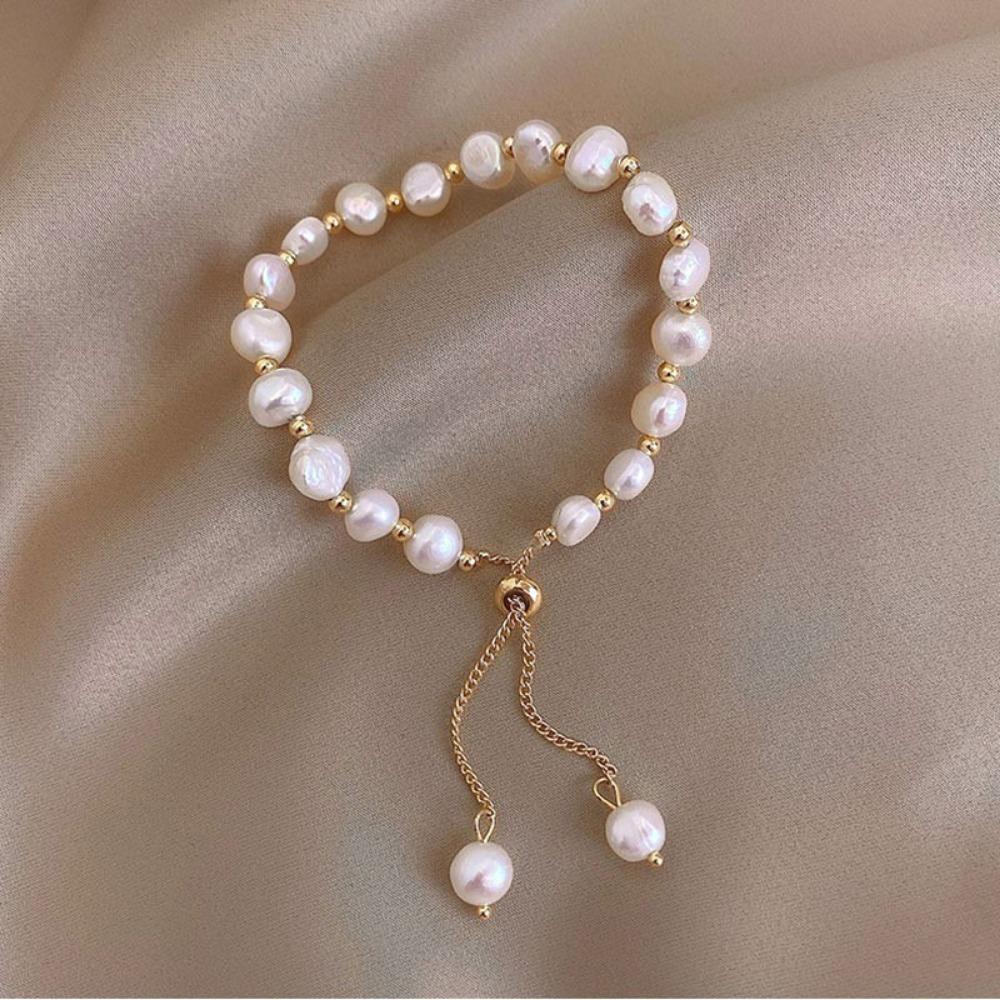 Baroque Natural Freshwater Pearl Beaded Bracelet Women's High-end Sense Light Luxury Niche Design Sense Versatile Jewelry