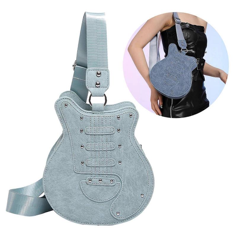 Guitar Shape Messenger Bag for Women Fashion Crossbody Bag Contrast Color Shoulder Bag Aesthetic Top Handle Bag Silver