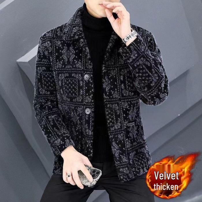 

Мужская шерстяная ветровка Slim Fit: Европейская и американская зимняя короткая куртка с утолщенной бархатной подкладкой M серый/чёрный