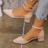 Fashion Suede Block Heel Sandals Autumn New Pointed Toe Shallow Mouth One Strap Non-slip Wrapped Toe Kitten Heels