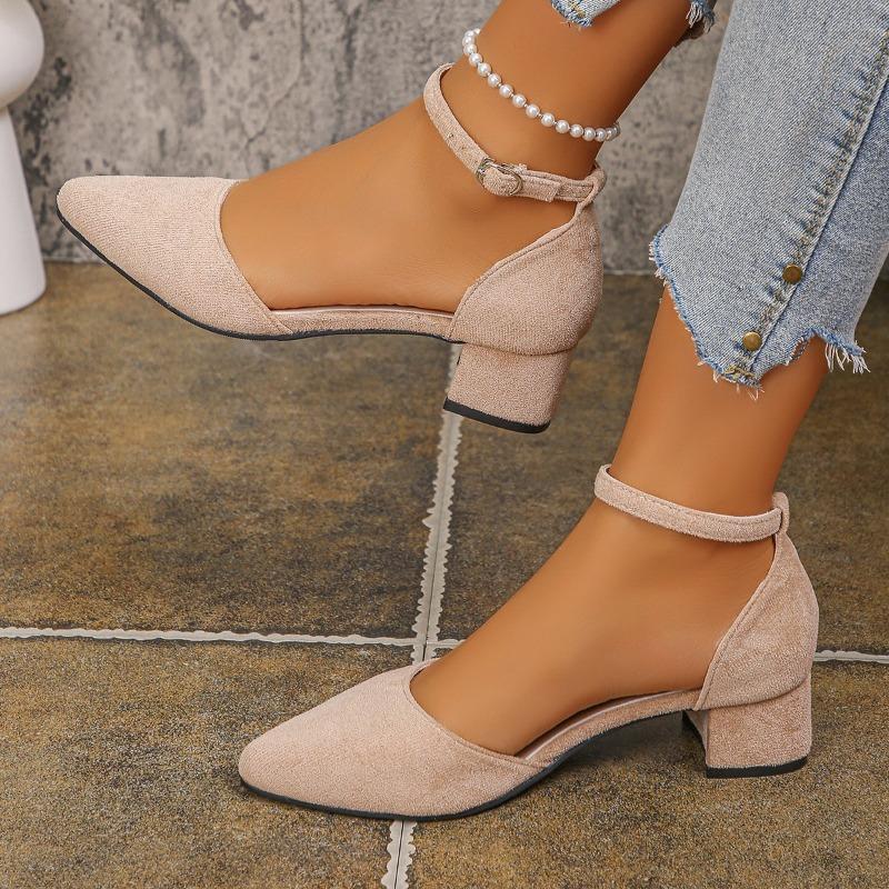 2025 Sapatos  Women Fashion Sweet White Buckle Strap Pearl Square Heel Shoes Lady Leisure Elegant Office Career Pumps