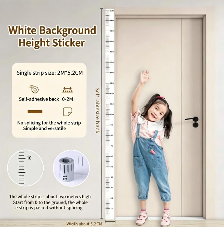 2m Wall Height Measurement Card - Easy-to-Read Durable PVC Material Writeable & Removable Ideal for Room Decor Wall Decorations
