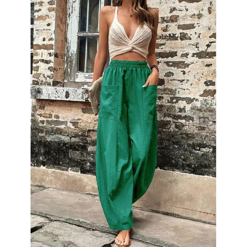 

Loose Fitting Casual Pants Women s Pants Pure Color Pocket Loose Casual Pants Elastic Pants Green 5XL